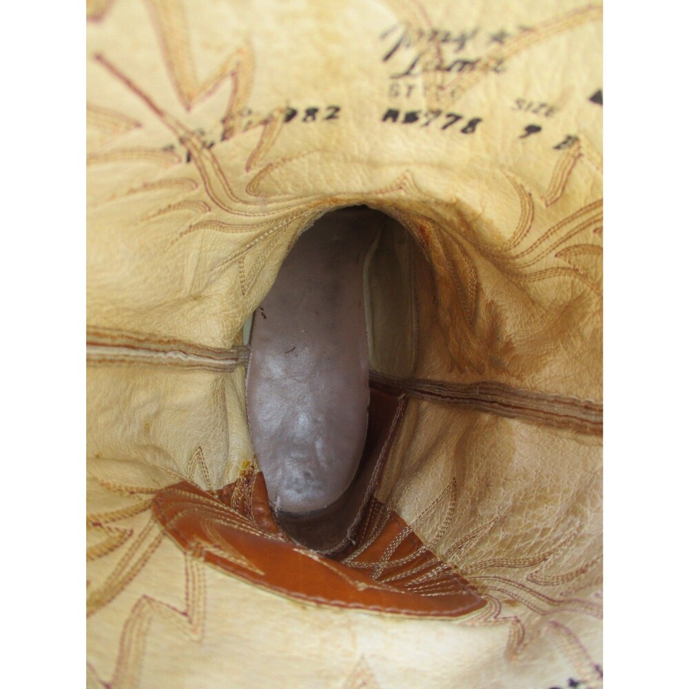VINTAGE Tony Lama Cowboy Boots Men 9 B Narrow Brown Leather Pointed Toe West USA - Picture 13 of 14